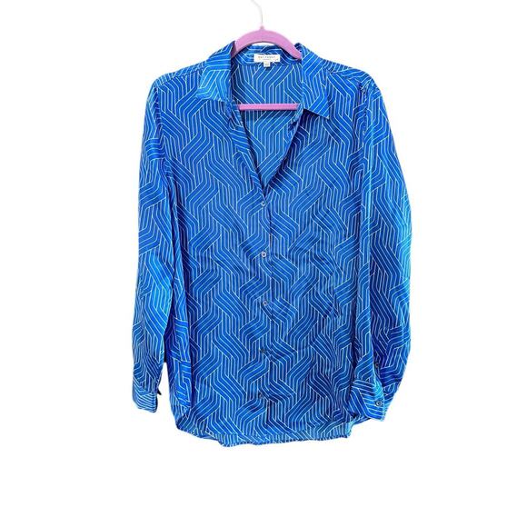Equipment Femme Women's Blue 100% Silk Long Sleeves Button Dow Shirt Size Large - Picture 2 of 7